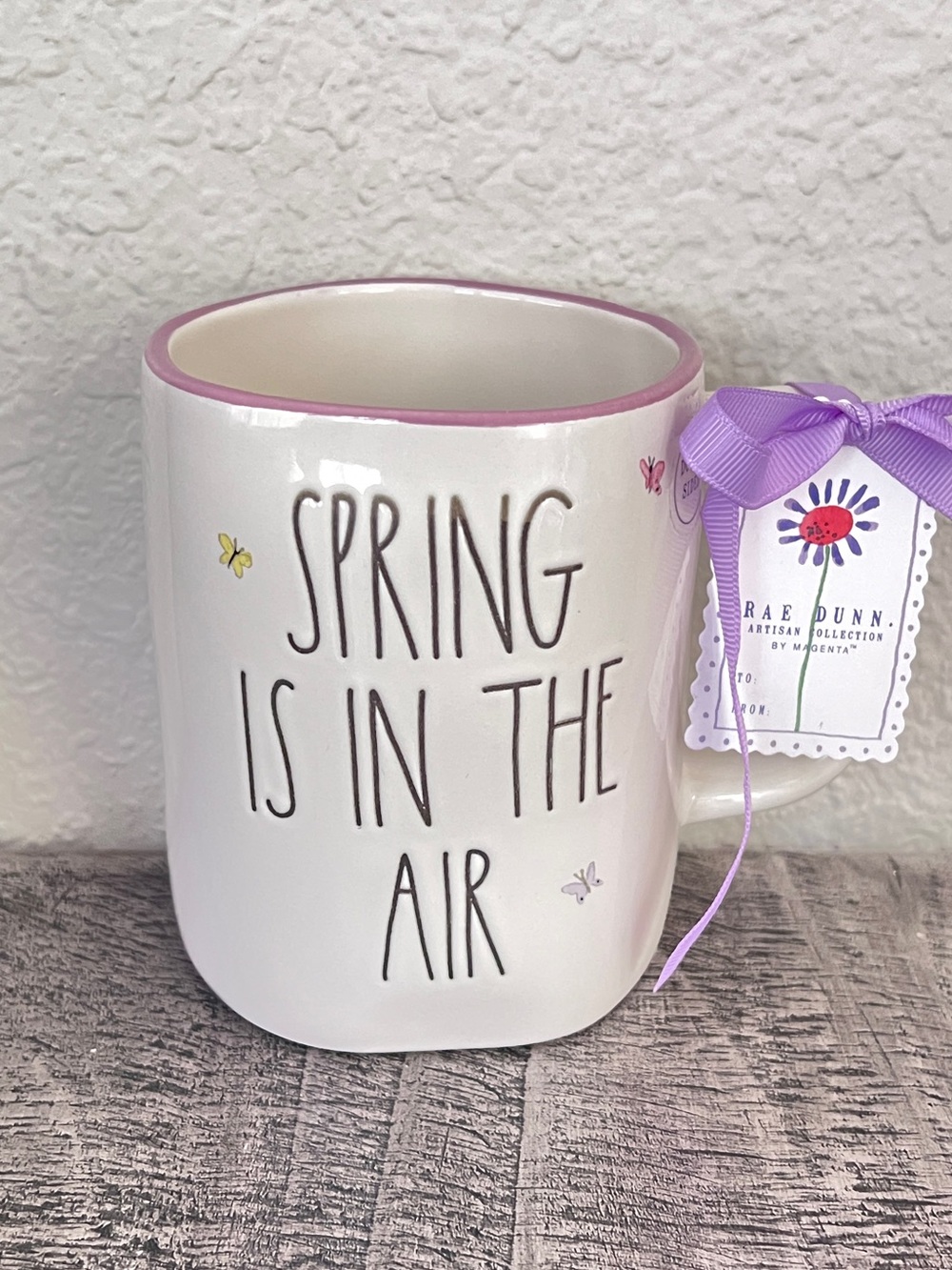 Rae Dunn "Spring Is In The Air" Double Sided White Ceramic Mug - Floral Easter